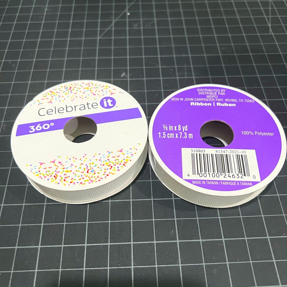White ribbon, 5/8 inch x 8 Yards  Celebrate It Brand